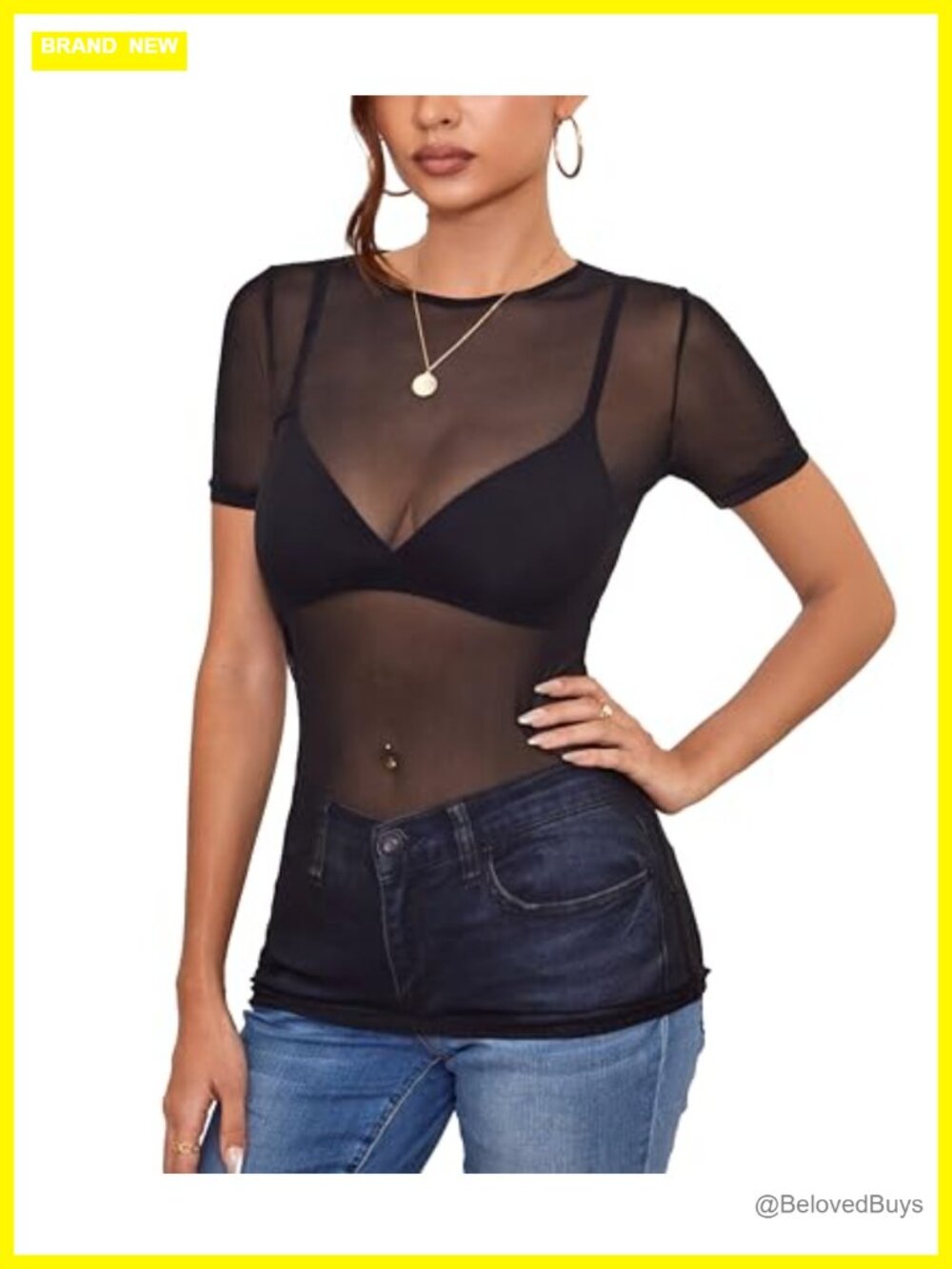 Women's Sheer Mesh Short Sleeve Tee See Through Bodycon Top